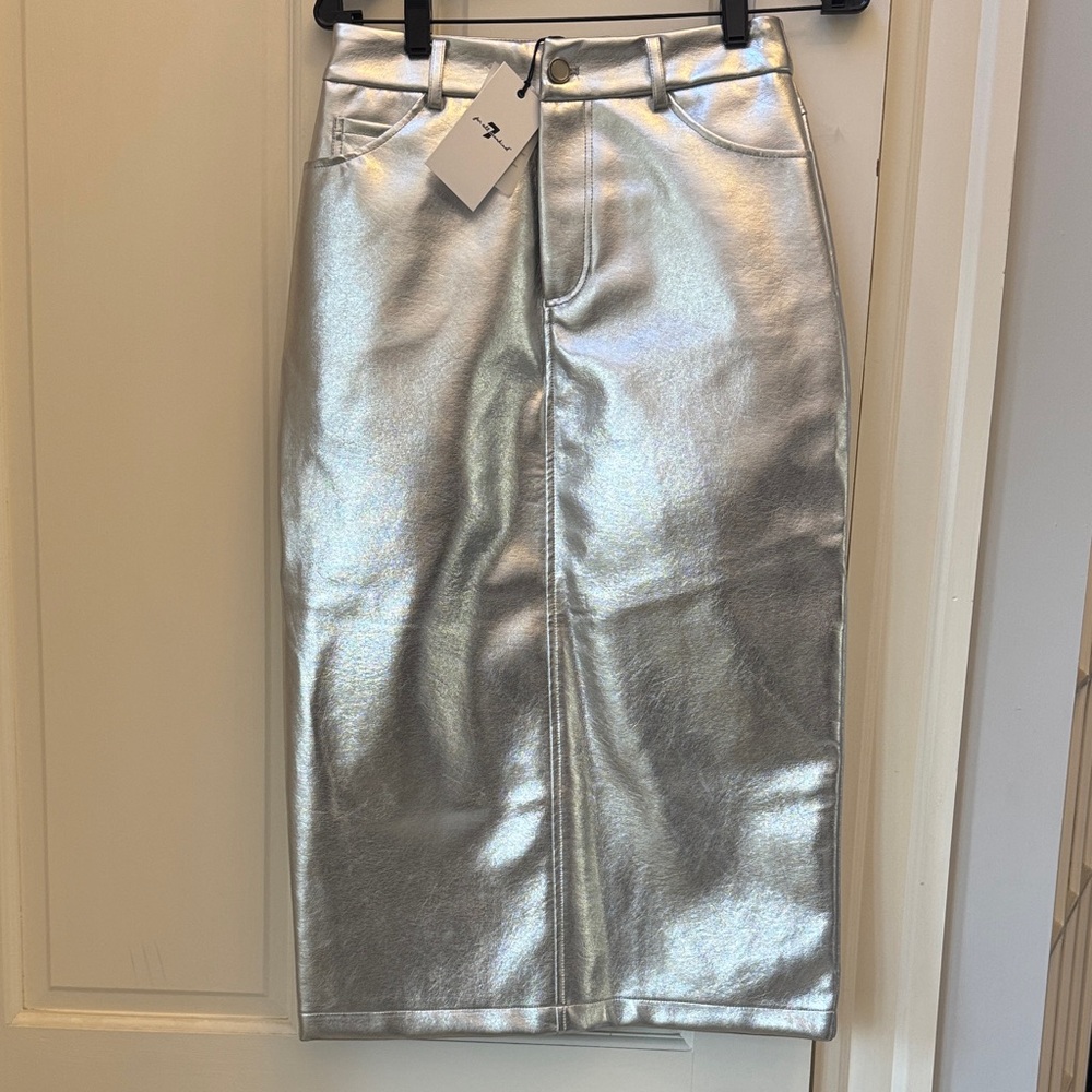 7 For All Mankind Metallic Silver Pencil Skirt